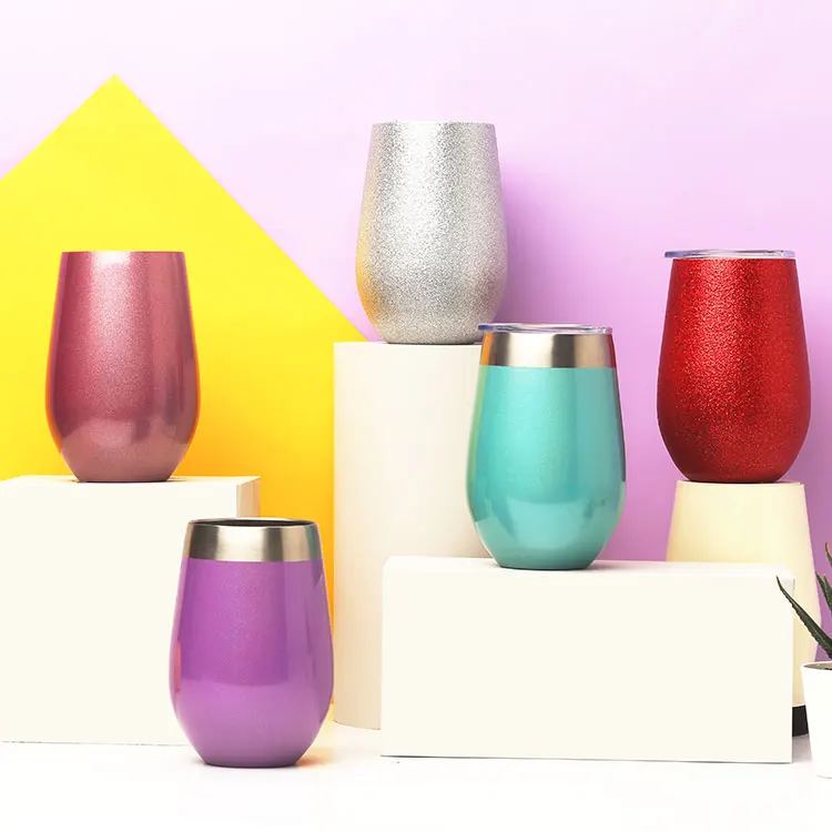 Новый стиль, под заказ, 12 унций, металлические чашки, бесступенчатый стакан для вина из нержавеющей стали с двойными стенками, оптовая продажа, изолированный стакан для вина с крышкой