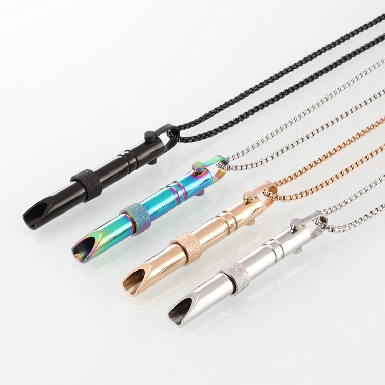 Stress Relief Mindful Rotatable Breathing whistle Necklace Stainless Steel Mindfulness Necklace for Relaxation Anxiety Relief