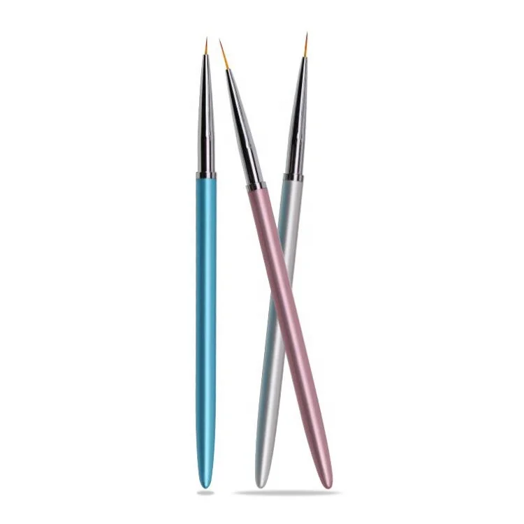uv gel professional customize logo gel painting with liner brush with cap nail metal handle long liner brush nail art