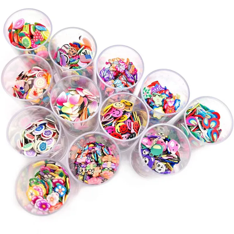 Hot Selling 12 Bottles Multiple Style Polymer Clay Slices For Cream Glue Diy material Nail Decoration Slime filler