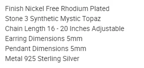 Rhodium Plated 925 Sterling Silver Synthetic Mystic Topaz Set