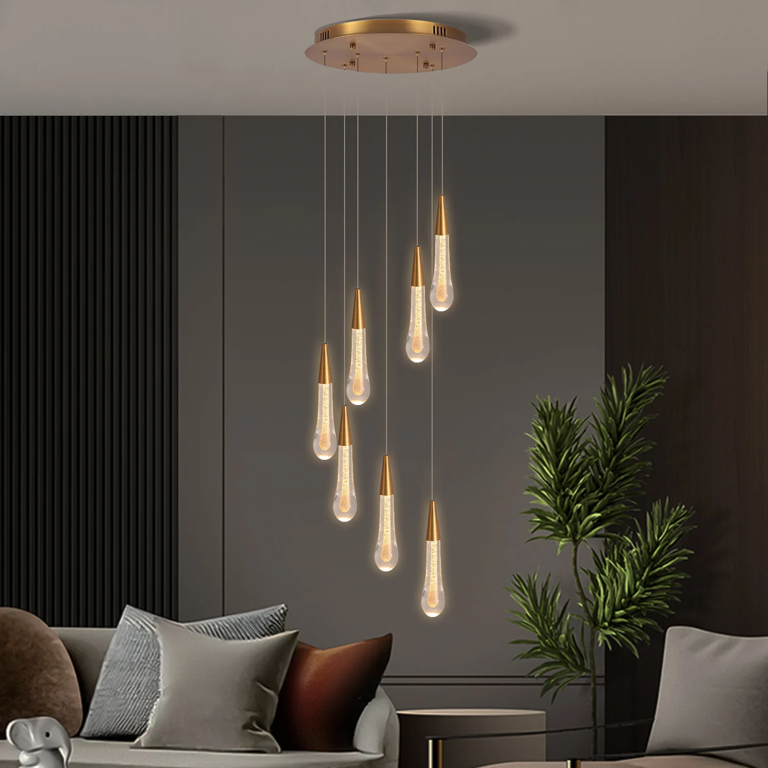 Трехцветная люстра с дистанционным затемнением, современная простая лестница, хрустальная люстра, Роскошная подвеска для гостиной и виллы