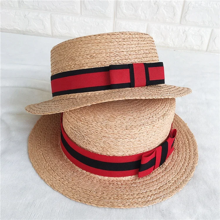 CUSTOM luxury girls portugal ribbon Outdoor summer fashion elegant ecuador FLAT TOP BOATER Sombrero de paja plano straw hat