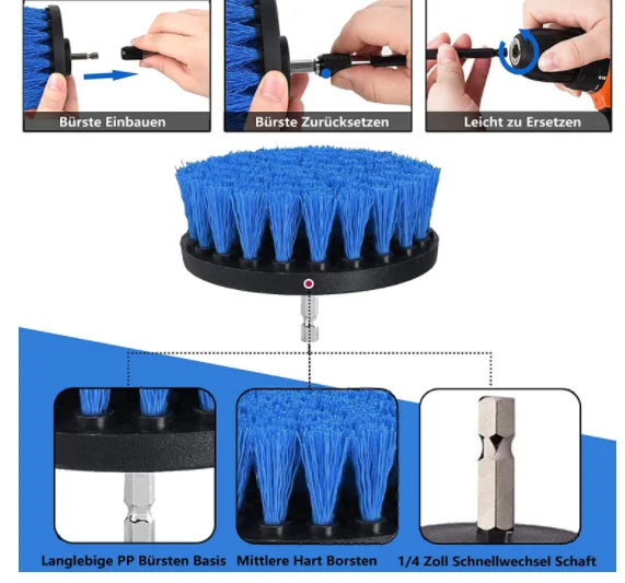 8pcs blue drill brush attachment, brush for cordless screwdriver,  attachment cleaning brush