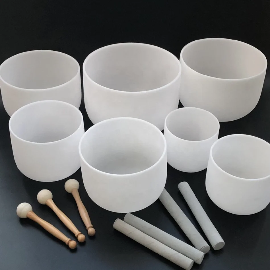 SUCCESS 432/440hz White Frosted Sound Bowl Set Meditation Singing Healing Perfect Pitch Crystal Singing Bowl