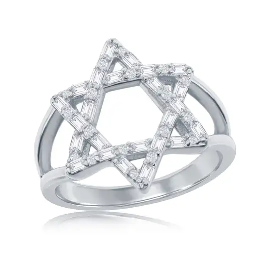 Trendy Women Jewellery CZ Jewelry 14K Gold Plated Rhodium Isreal Sterling Silver 925  Star Of David Ring