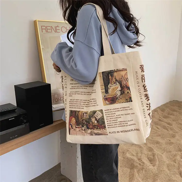 Promotional Customized Logo Size Canvas Organic Fabric Tote Printed Cotton Shopping Canvas Bag