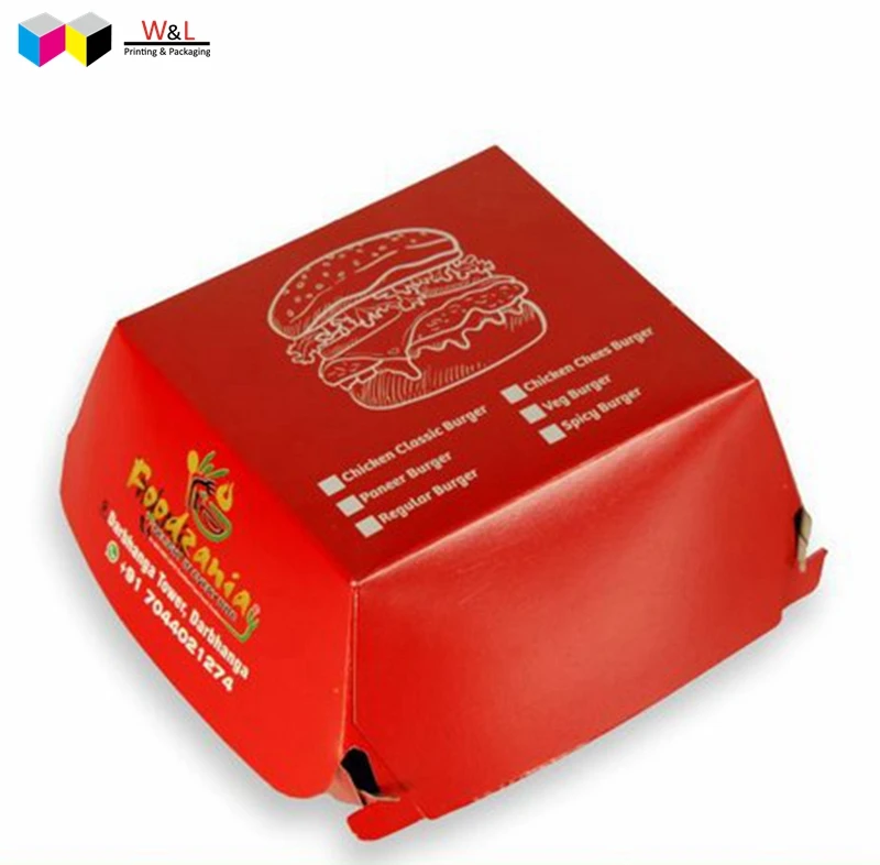 food grade Disposable Cardboard Clamshell Burger Box Paper Hamburger Packaging box  holder container with logo printing