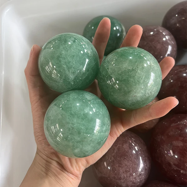 Polished Natural Green Strawberry Quartz Crystal Sphere Energy Healing Crystals Globe For Fengshui Ornaments