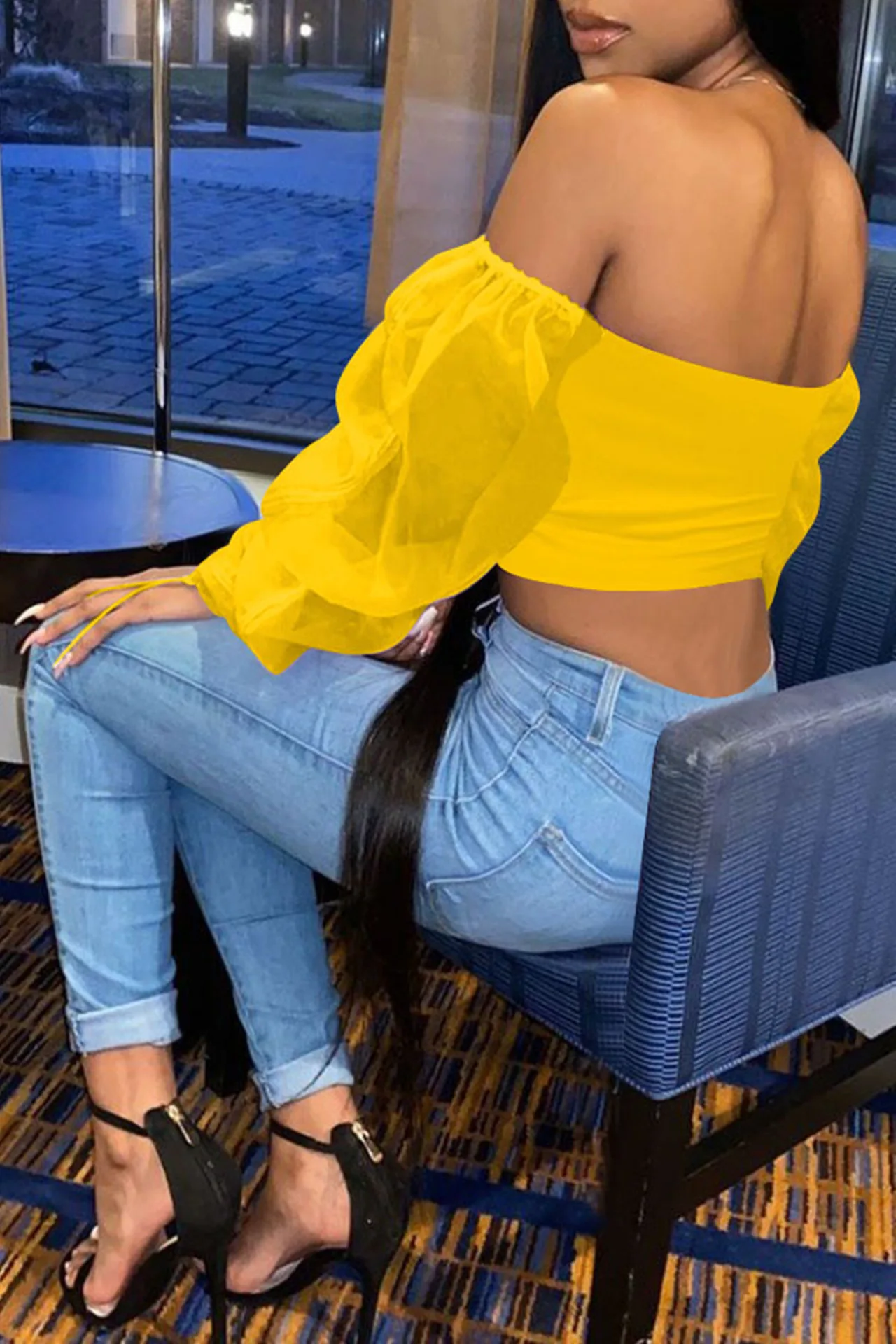 
Fall Fashionable Casual Solid patchwork Color Long Sleeves Sexy See-through Crop Tops T-shirt women shirts blouse 