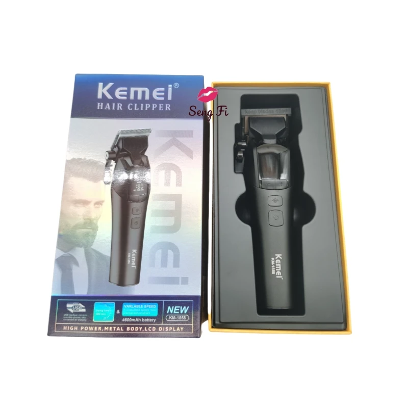 KEMEI KM-1858 Adjustable Speed Hair Clipper Professional Barber Hair Trimmers Rechargeable Hair Cutting Machine With LED