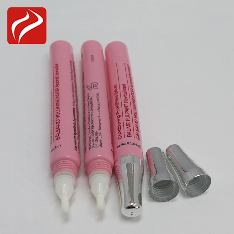 Best selling custom long nozzle lip balm cosmetic plastic tube with mini brush