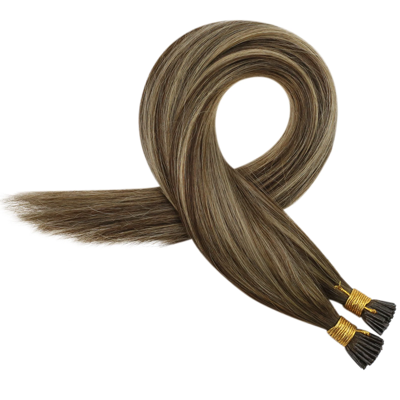 Full Shine Wholesale Real  BrazilianHuman Hair Extensions Balayage Brown I Tip Hair Extensions( #4/27/4)