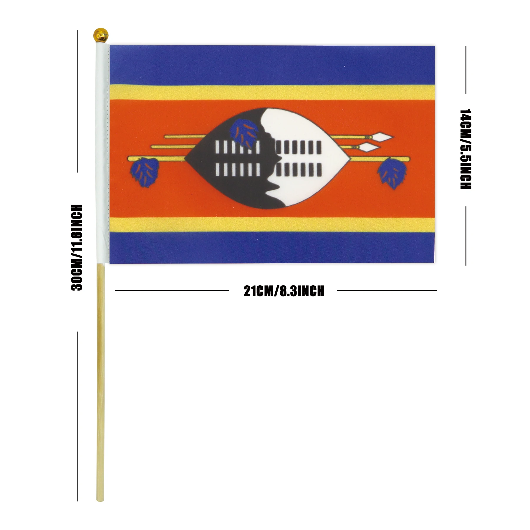 2024 Factory Hot Sale Swaziland  Wooden Pole Hand-Waved Flag  for General Holiday
