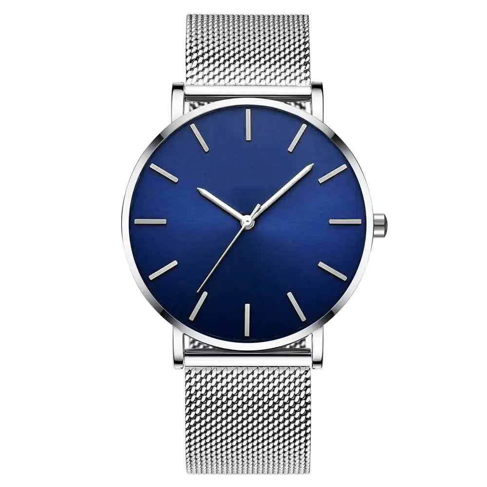 Watch Custom logo Simple Thin Wristwatch Casual mesh Strap Quartz Watch Gift men stainless steel Band Customize Watches