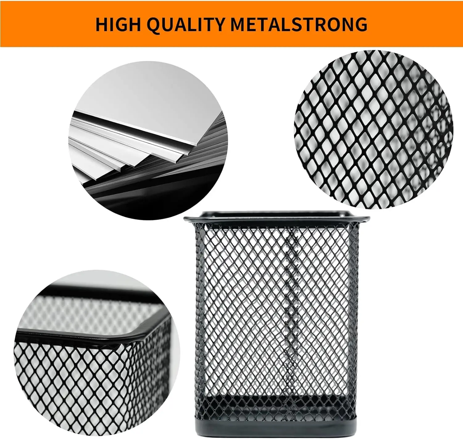 Black Square Metal Wire Mesh Pencil Cup Holder for Desk Organizer for Office Supplies