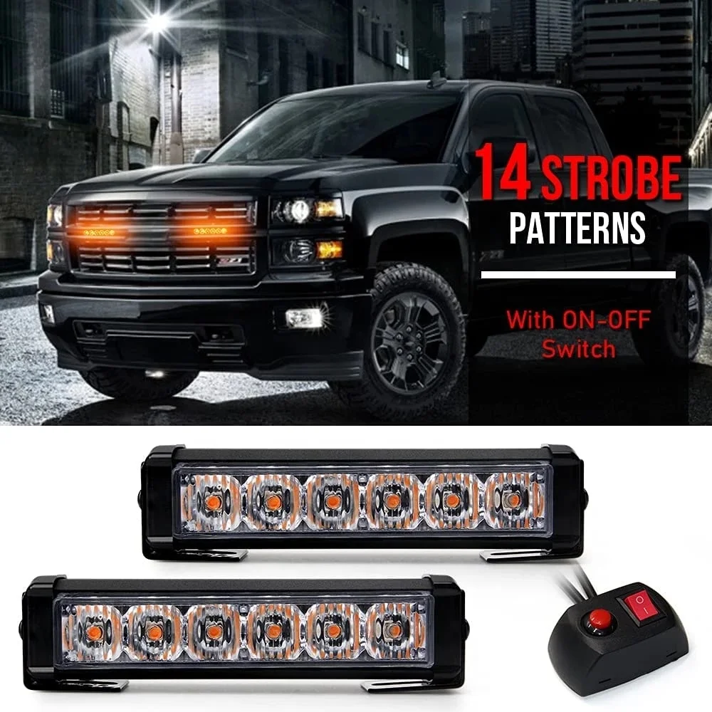 LED Warning Strobe Lights 6 LED Car Emergency Surface Mount Hazard Safety Flashing Light Bar For Truck Car Vehicles Trailer