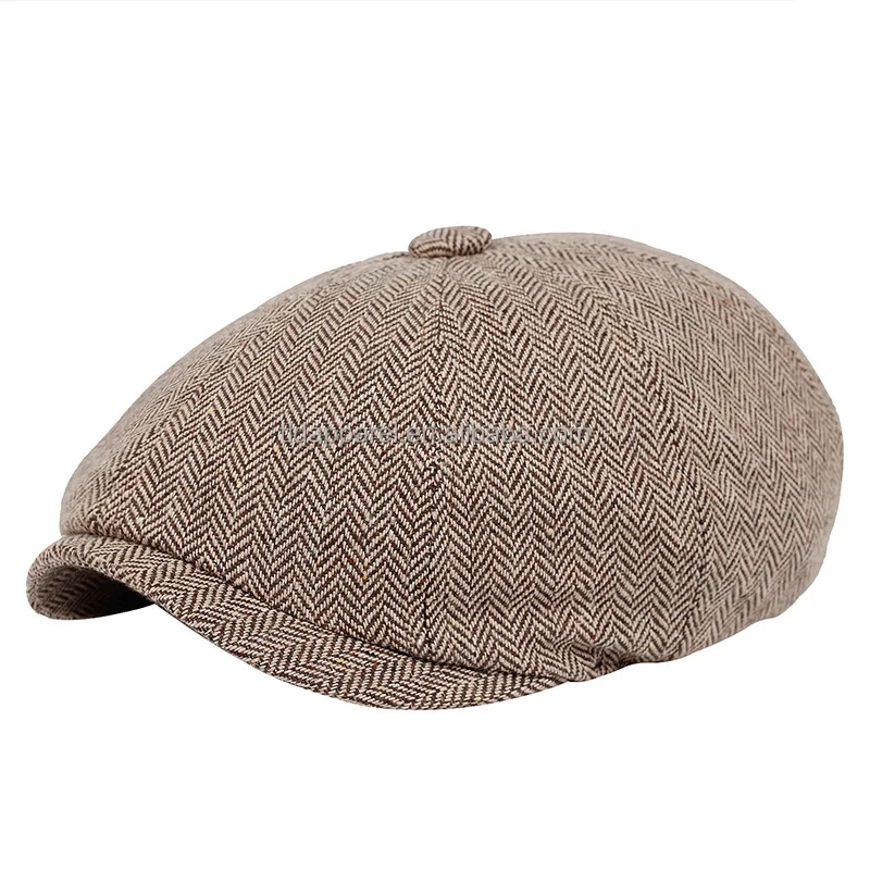 Brim Ivy Newsboy Paperboy Cabbie Gatsby Hat Rowing Cap Custom Classic 8 Panel Herringbone Tweed Wool Baker Boy Hat