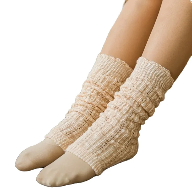 School girl knitting mid-calf lace leg warmer socks