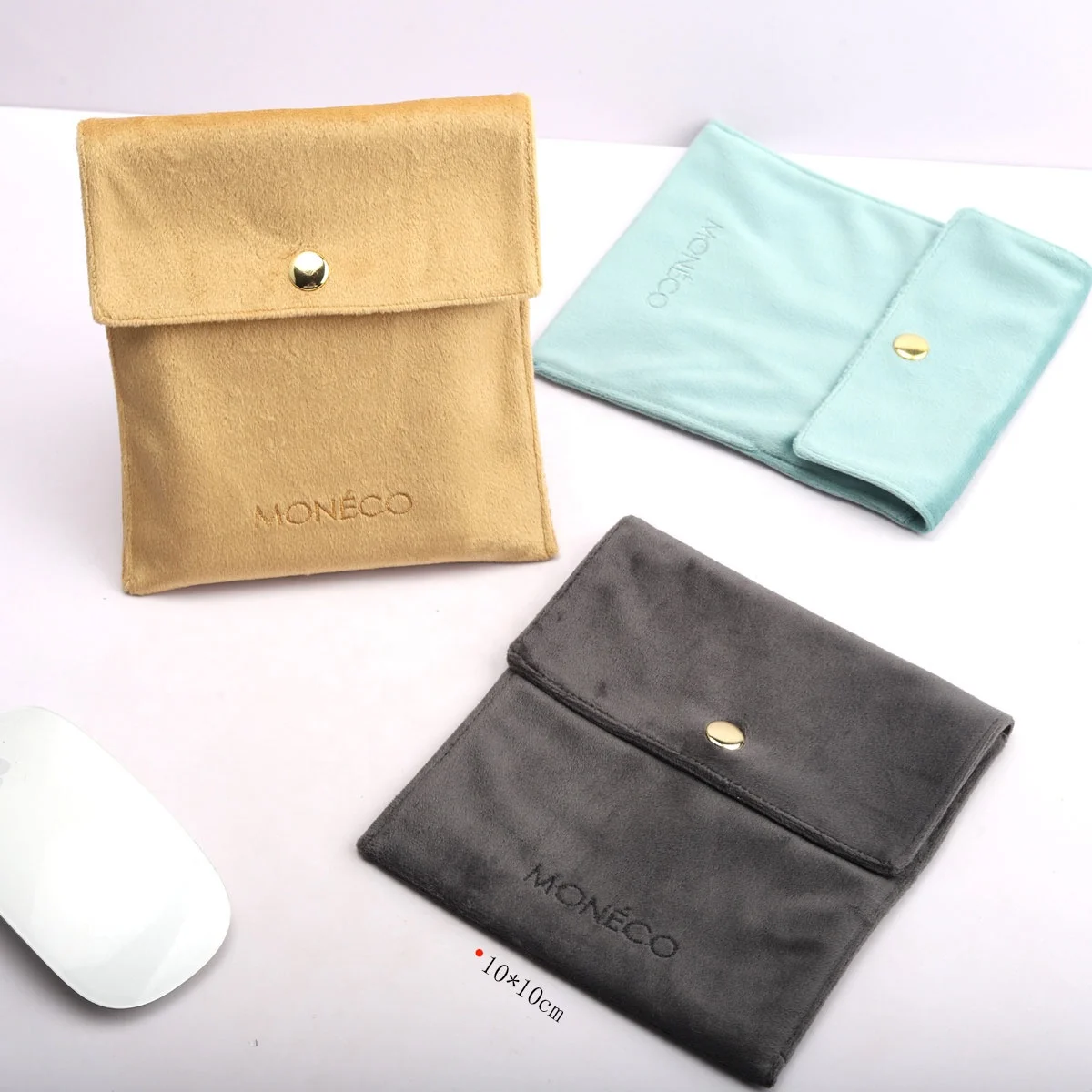 Custom Emboss Printed Colorful Velvet Envelope Necklace Bracelet Jewelry Pouch With Button Luxury Mirror Comb Jewelry Pouch