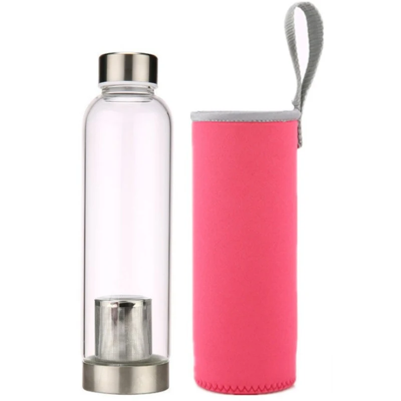 304 stainless lid water bottles heat resistant tea bottle glass water bottle with infuser