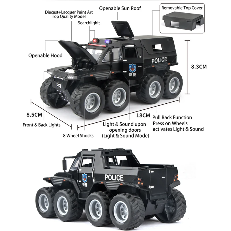 High quality die-casting model car off-road vehicle 1:32 simulation big size police alloy car