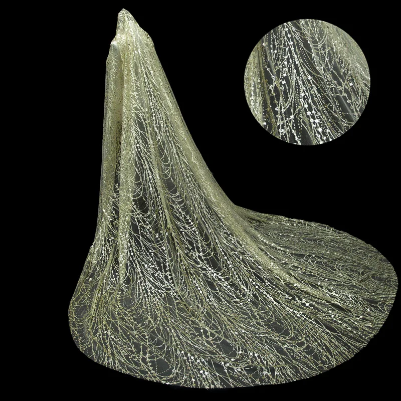 
Bridal Accessories Bridal Veil glitter champagne Flower Lace Appliqued Wedding Veils with Comb 