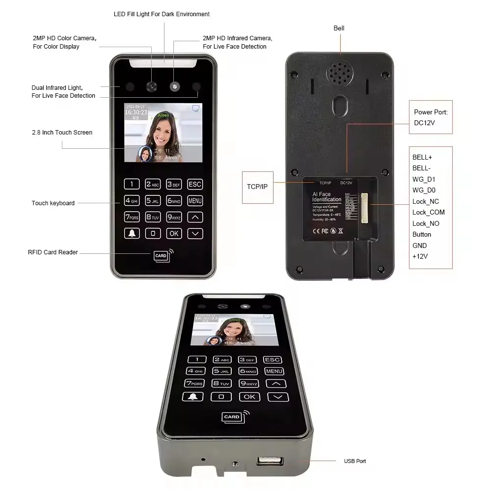Cloud Web Software Smart Phone APP control Dynamic Face Recognition Terminal for access control and time attendance rfid card