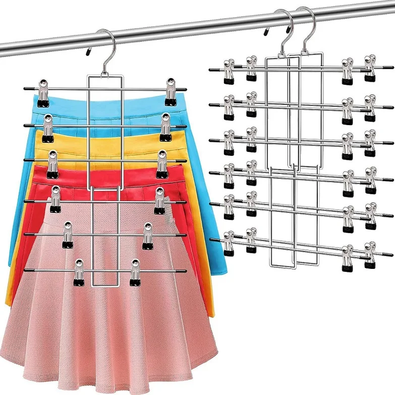 Multi-layer Foldable metal trouser rack household pants skirt underwear scarf storage 6 layers hanger with Clips