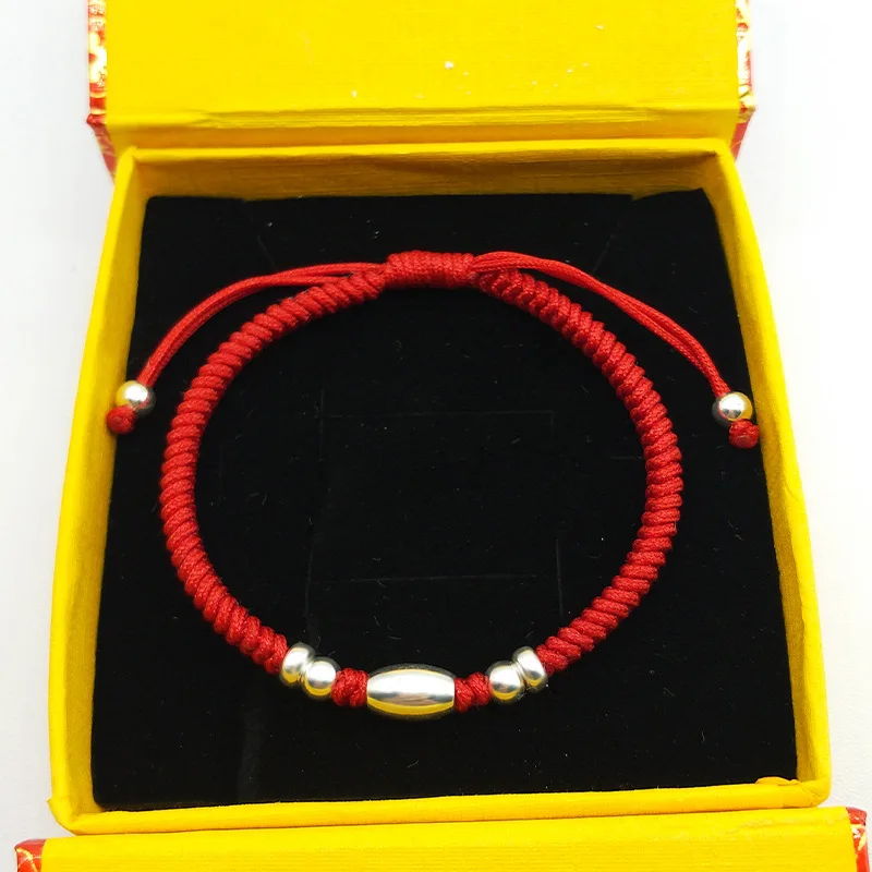Good Luck Charm 925 Sterling Silver Olive Beads Adjustable Friendship Wish Red Rope String Red Bracelet For Protection