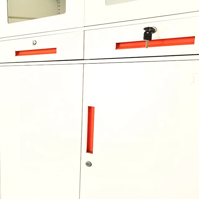 Hot sale office furniture cabinet manufacturers metal 2 door cupboard steel storage file glass cabinet