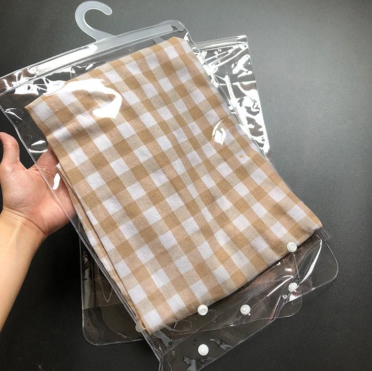 Custom clear PVC garment hook hanger bag clothing packaging bag Reusable hook bag for retail store