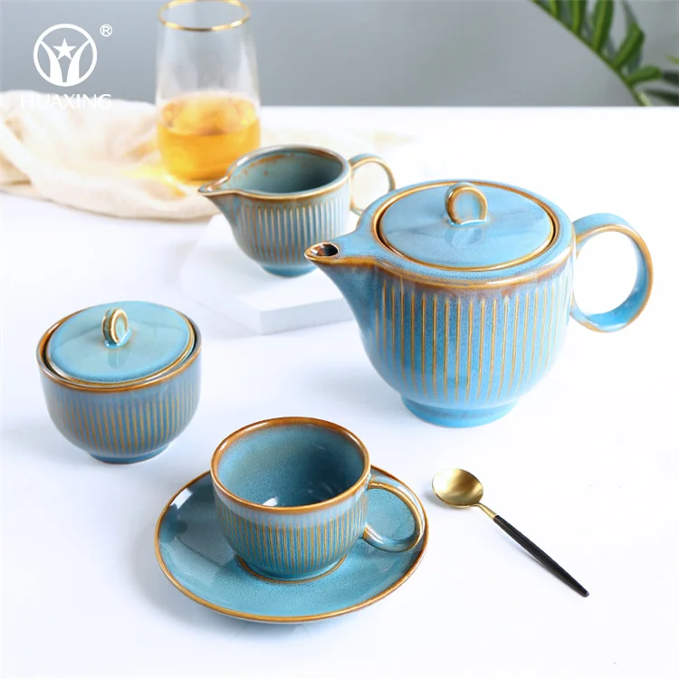 Hot sale hotel afternoon milk jug ceramic bulk tea cup and saucer sets vintage with teapot porcelain