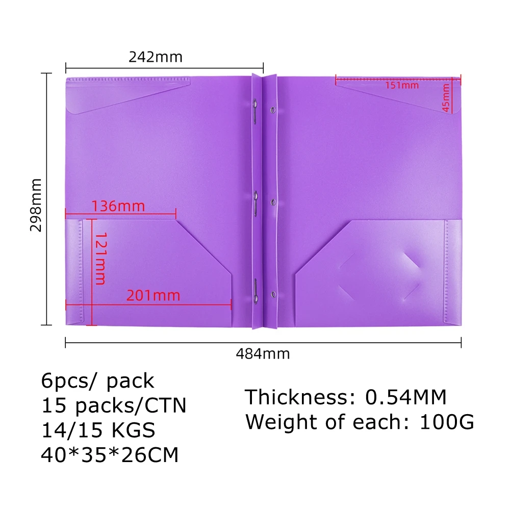 Three-Hole Punch Prong Fasteners Letter Size Assorted Color File Folder