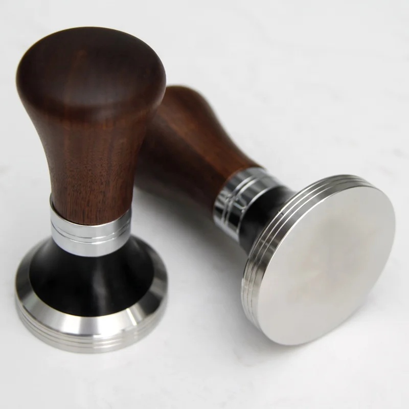 Оптовая продажа 51 мм 58 индивидуальный логотип черный орех деревянная ручка эспрессо кофейный тампер