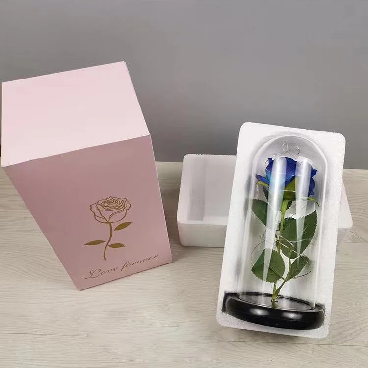 Love Roses in Glass Tube Dome Everlasting Flower Rose Stem Flower Glass Dome Rose