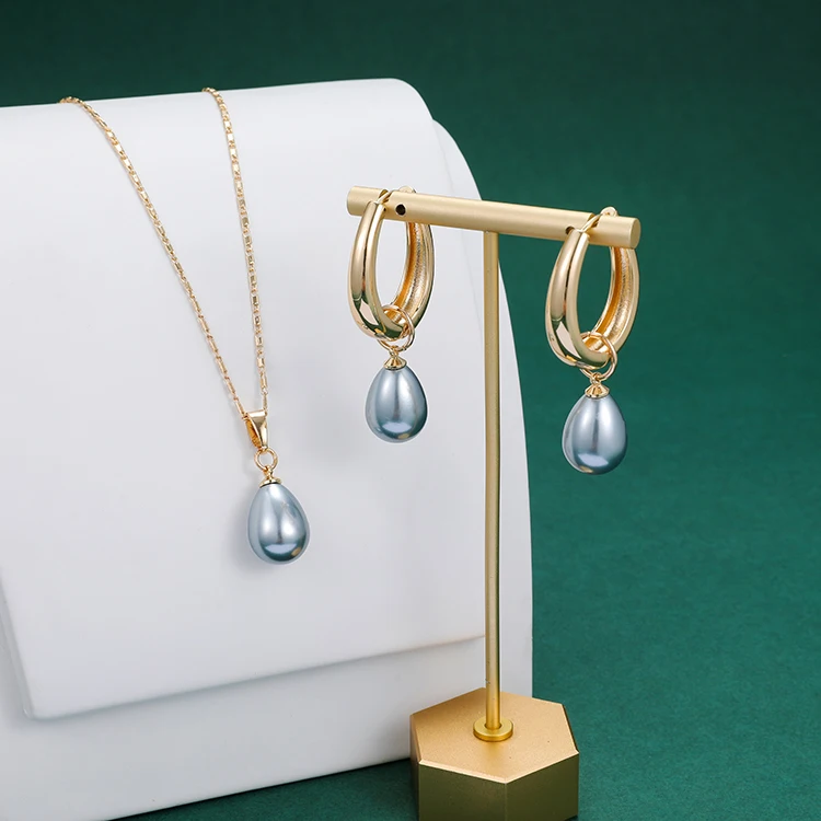 Hawaiian Jewelry Large Pearl Necklace 18k Gold Plated Pearl Earring Necklace Set Wholesale