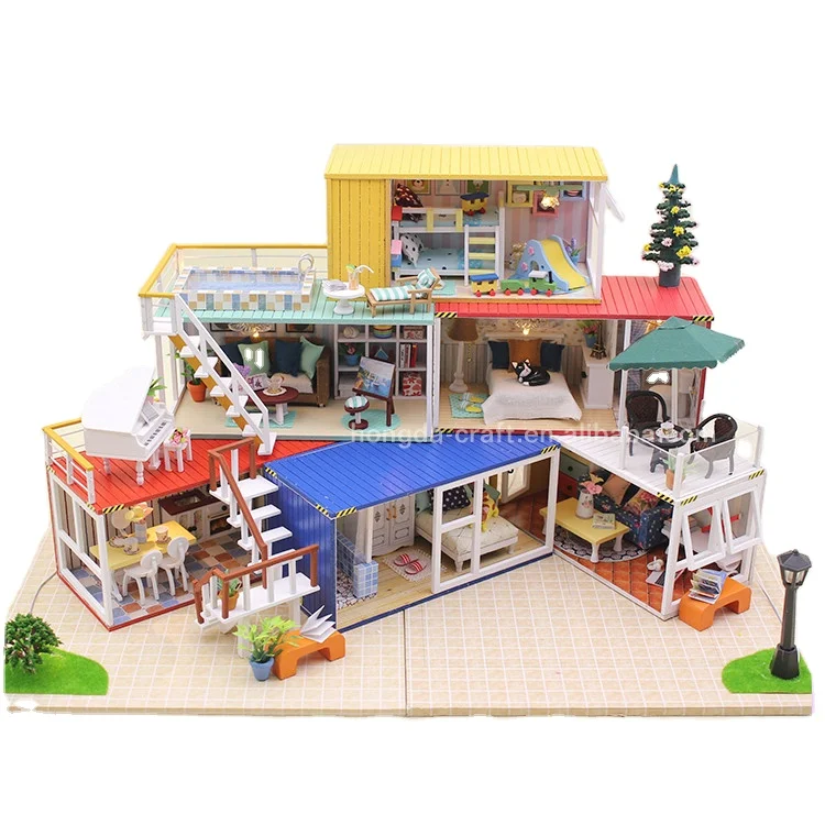 Hot Sale 3-storey Container Villa Doll House 2019 For Boys Castle Toy House With Full Furniture Set