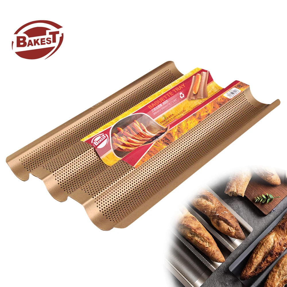 Bakest Golden Non Stick French Carbon Steel Long Bread Baking Tray baguette baking pan cast iron baking pan