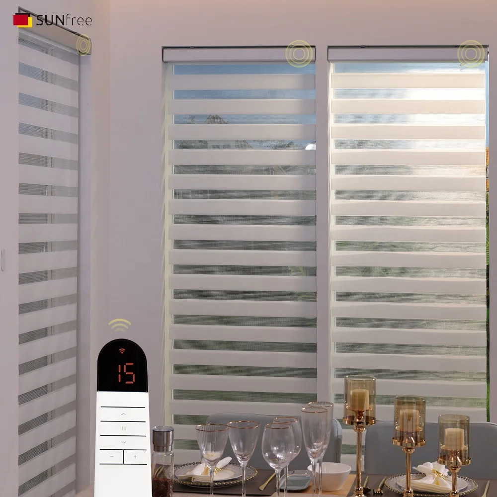 Breathable Smart Zebra Blinds Shades Bluetooth Tuya Battery Operated Zebra Shutter Blinds Store Occultant