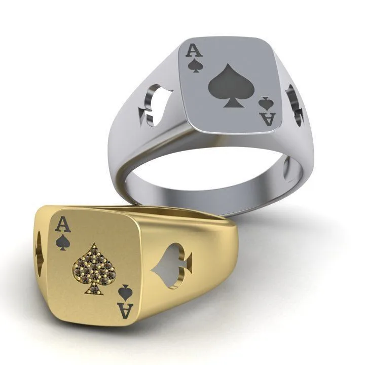fashion customized poker ring ace ring jewelry hip hop ring