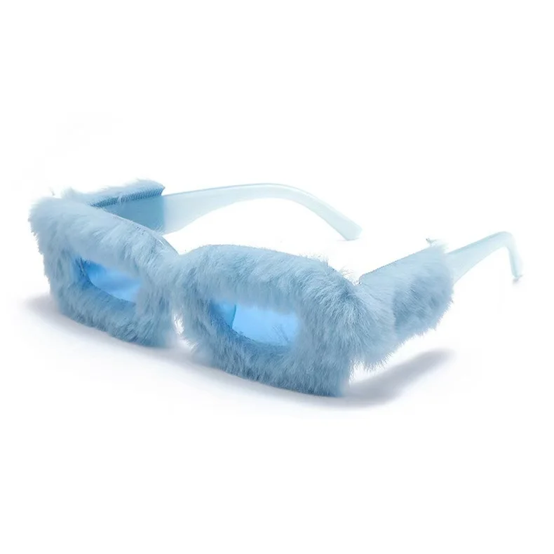 Party Sunglasses Design Plush Fur Innovation Square Shaped Glasses Women Colorful Funny And Inlaid Sex Decorate Eyewear