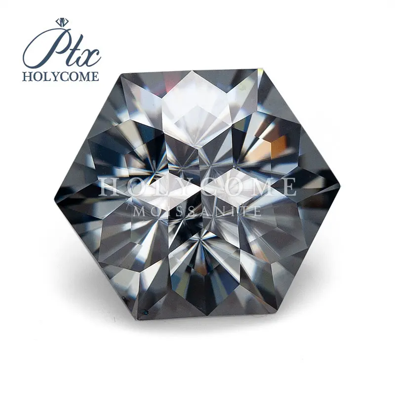 Grey Hexagon Cut Natural Dark Grey Uncoated  Moissanite VVS1 GRA With Certificated  OEM ODM Order Holycome Moissanite Diamond