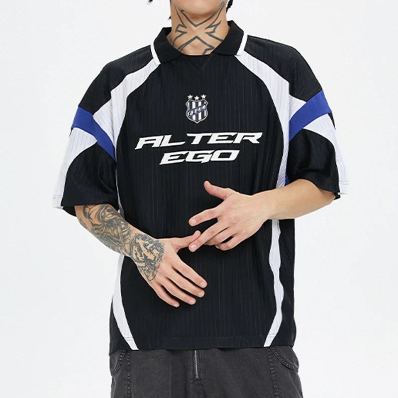 Custom Retro Polo Shirt Quick Dry Breathable Cooling Patchwork Color Contrast Ball American Fashion Short-Sleeved Casual Letter