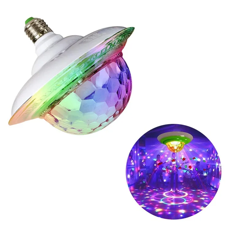 E27 12W 85-265VAC UFO RGB Magic Bulb Lamp Wireless Control USB Smart LED Light Bulb Rotation LED Lamp For Home Party