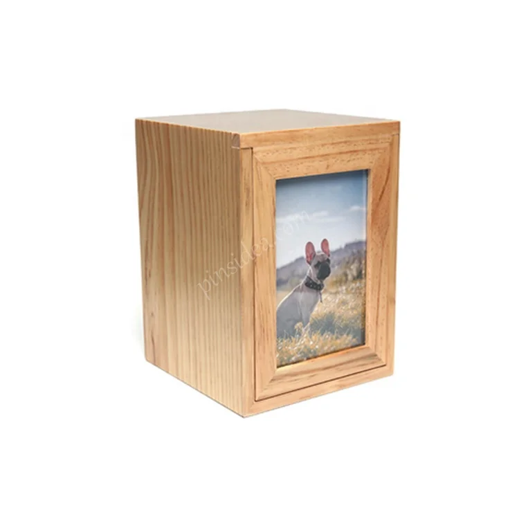 Wholesale low price  picture and text style with photo frame pine pet cat and dog cremation ashes urn s wooden box
