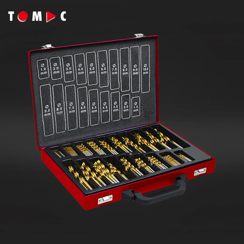 TOMAC High-Speed Steel HSS 170-Piece 118° Split Point DIN 338 Center Twist Drill Bit Set for Precision Drilling