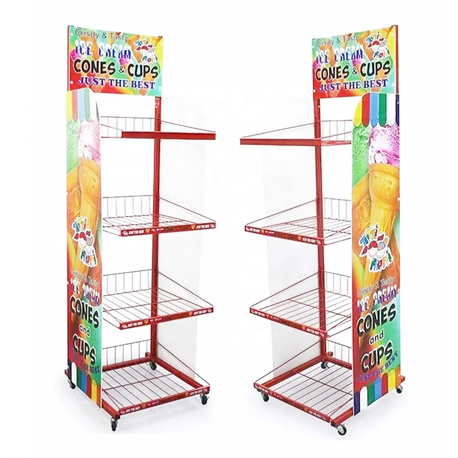 Custom Grocery Store Drink Candy Snack Food Potato Chips Ice Cream Cup Metal Wire Display Rack Stand Holder