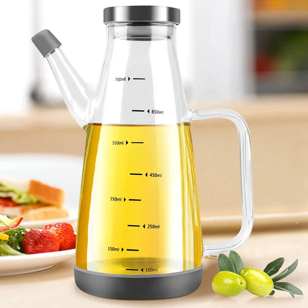 The Light Luxury Style of the Factory Hot Large Capacity clear Glass Oil Pot for Kitchen Graduated Line 750ml