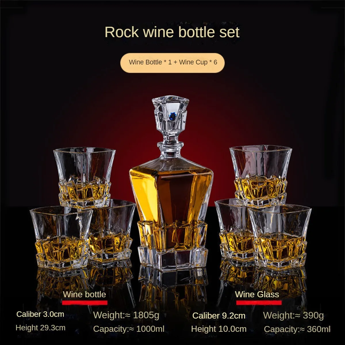 New Arrival High Quality 1000ml Transparent Luxury Exquisite Cutting Process Whisky Glasses Bottle Wine Bottls Set